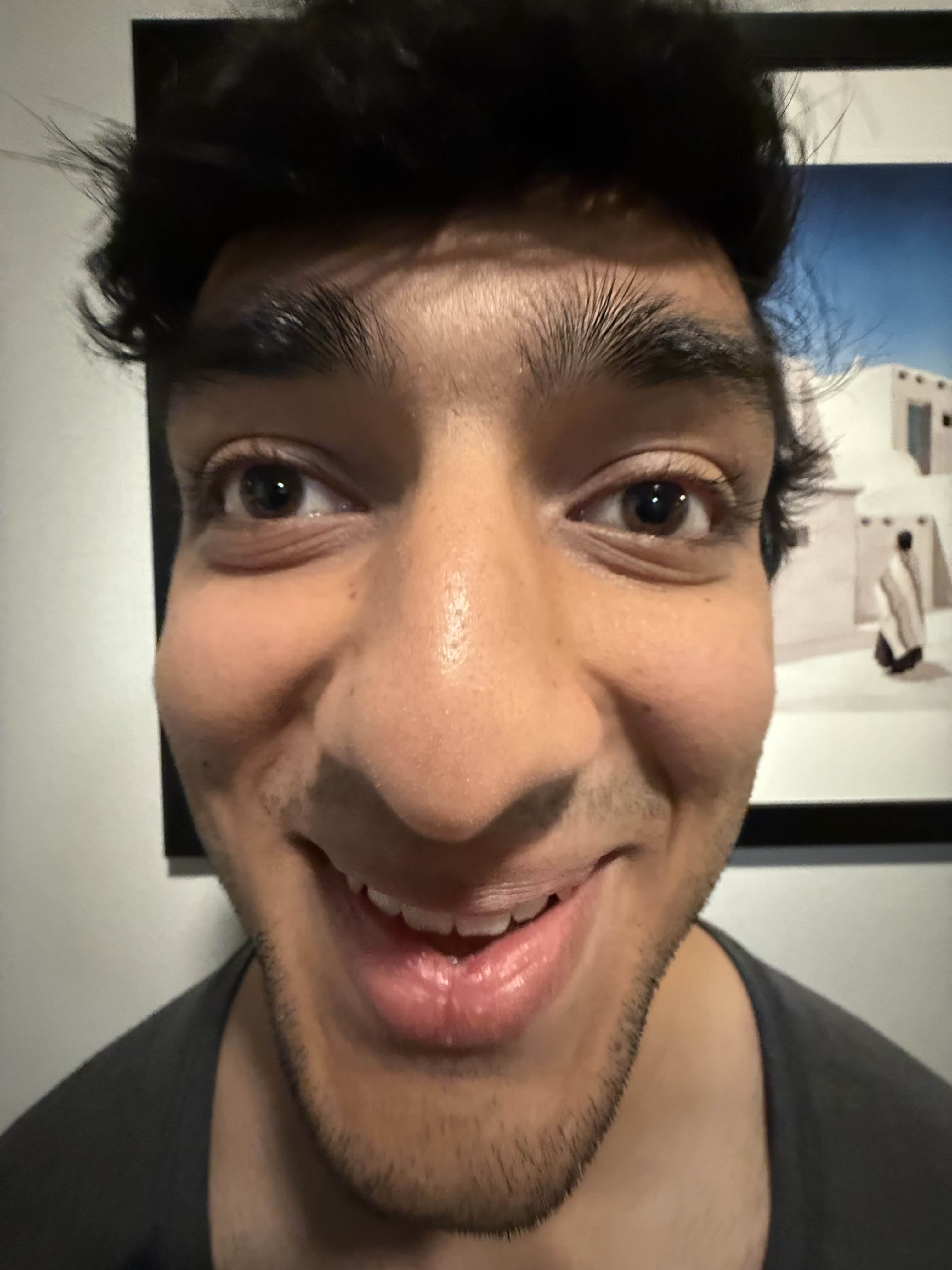 Close-up portrait with wide perspective.